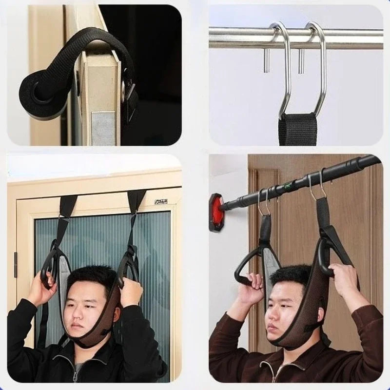Neck Suspension and Cervical Traction Belt – Adjustable Neck Stretching Device with Horizontal Bar for Pain Relief & Posture Correction.