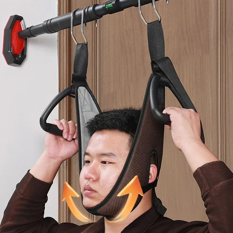 Neck Suspension and Cervical Traction Belt – Adjustable Neck Stretching Device with Horizontal Bar for Pain Relief & Posture Correction.