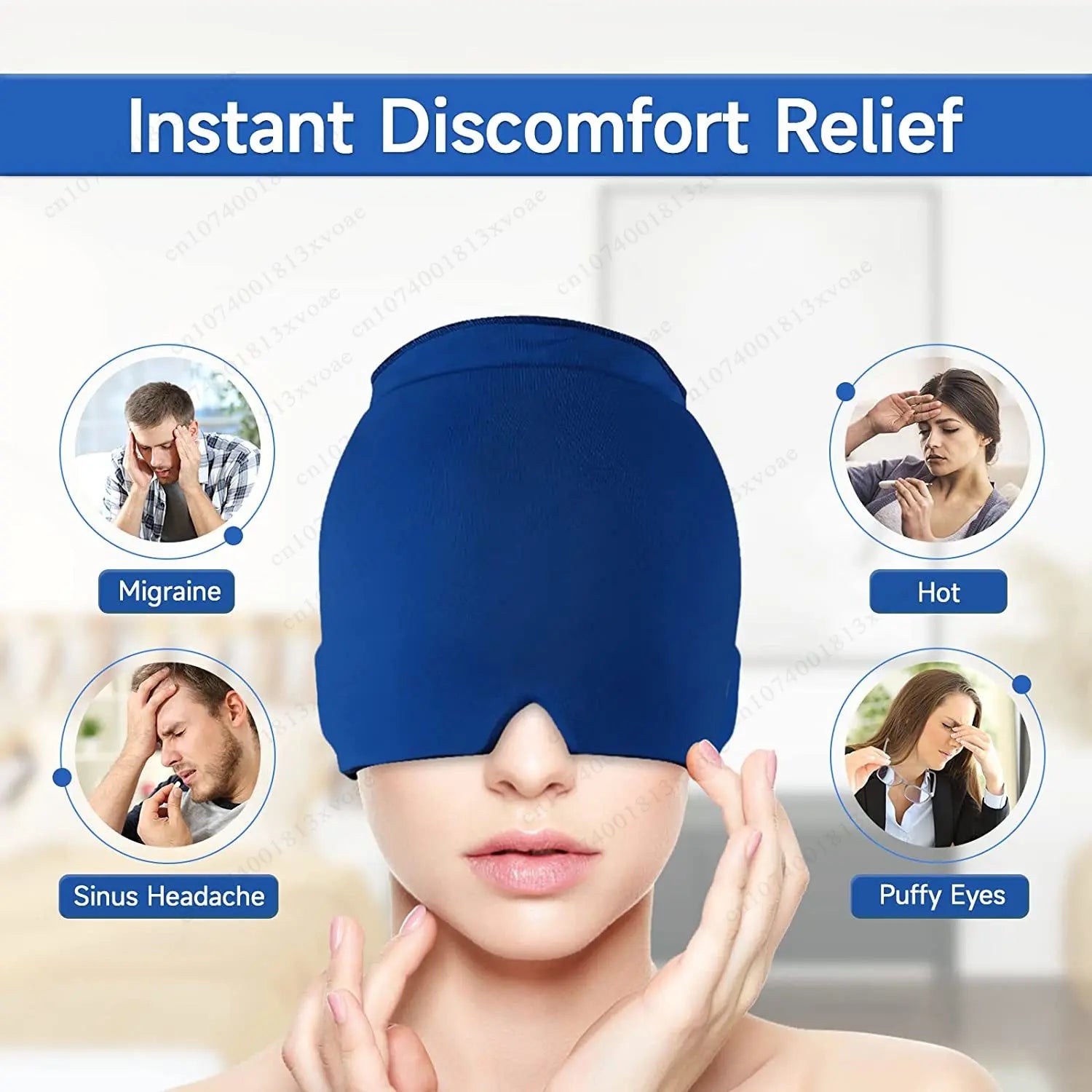 Migraine Relief Gel Ice Cap – Single-Layer Cooling Compression Hood for Headache & Eye Pain Relief