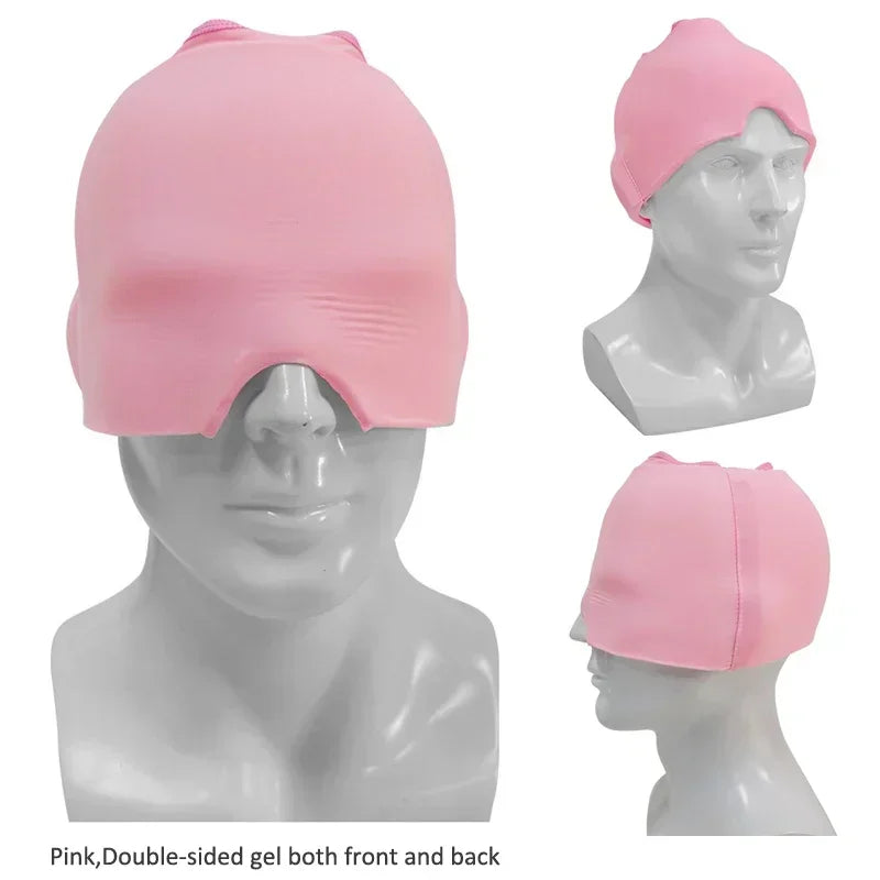 Double-sided Gel(Front & Back Side) Headache and Migraine Hot/Cold Gel Cap Reusable 360° Ice Head Wrap Eyes Mask for Puffy Eyes
