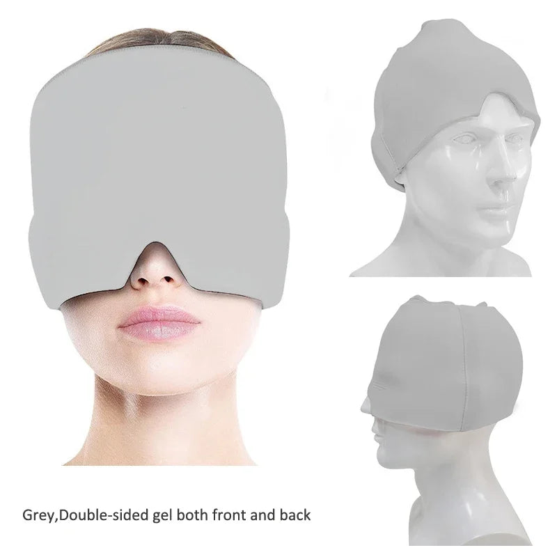 Double-sided Gel(Front & Back Side) Headache and Migraine Hot/Cold Gel Cap Reusable 360° Ice Head Wrap Eyes Mask for Puffy Eyes