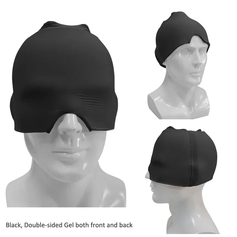 Double-sided Gel(Front & Back Side) Headache and Migraine Hot/Cold Gel Cap Reusable 360° Ice Head Wrap Eyes Mask for Puffy Eyes