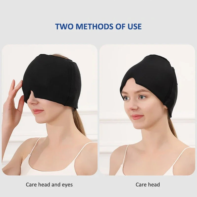 Double-sided Gel(Front & Back Side) Headache and Migraine Hot/Cold Gel Cap Reusable 360° Ice Head Wrap Eyes Mask for Puffy Eyes