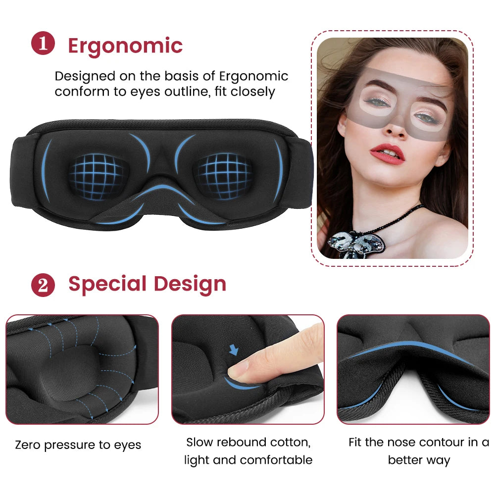 3D Contoured Sleep Mask – Ultra Soft, Breathable Light-Blocking Eye Mask for Deep Sleep, Travel, and Relaxation