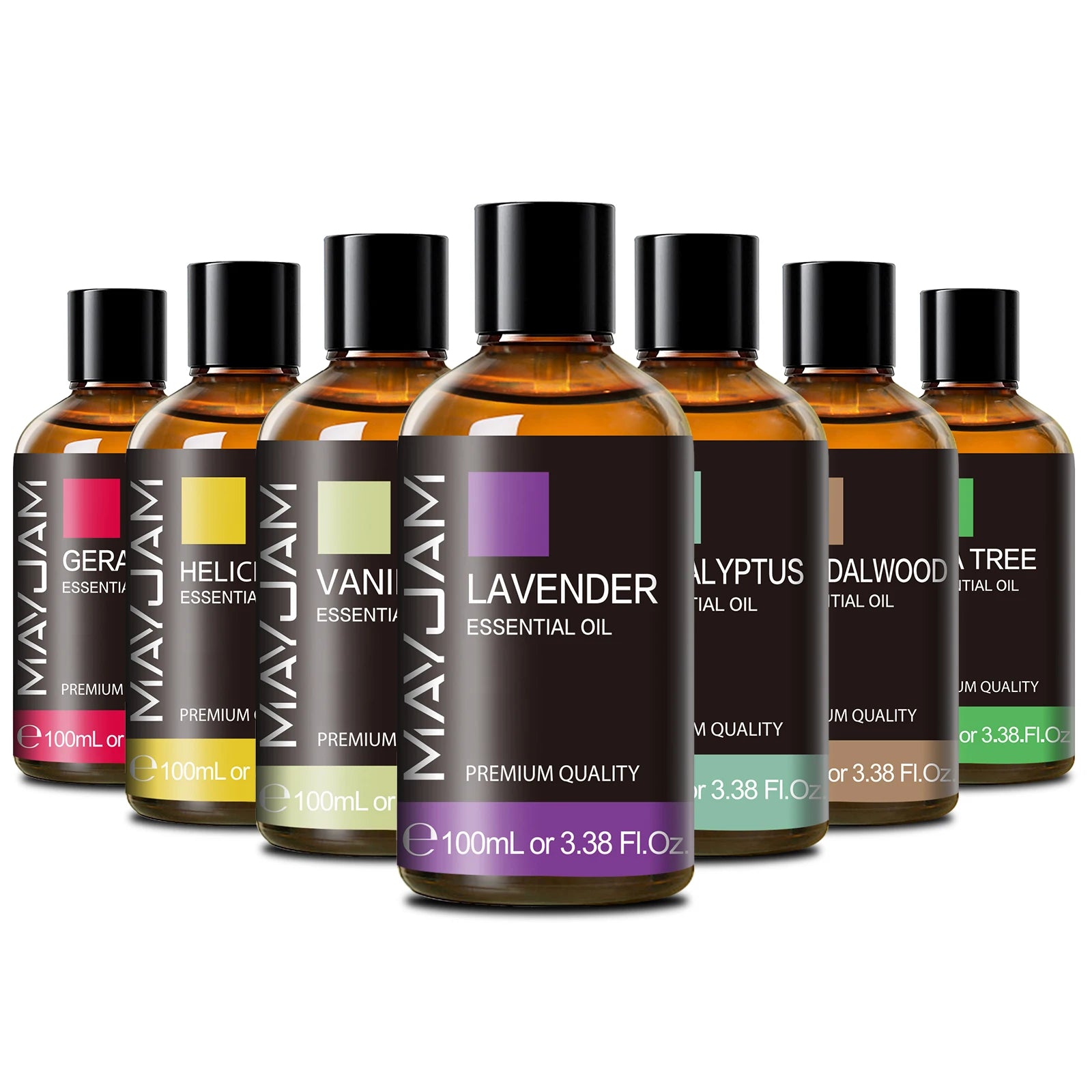 MAYJAM 100ml Pure Essential Oil with Glass Dropper – Aromatherapy Oils (Lavender, Eucalyptus, Rosemary & Vanilla)