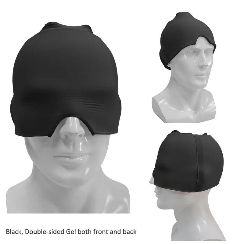Double-sided Gel(Front & Back Side) Headache and Migraine Hot/Cold Gel Cap Reusable 360° Ice Head Wrap Eyes Mask for Puffy Eyes